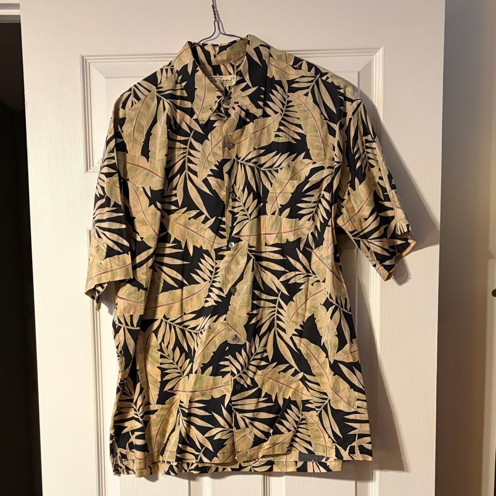 Tori Richard Black and Tan Tropical Leaf Shirt